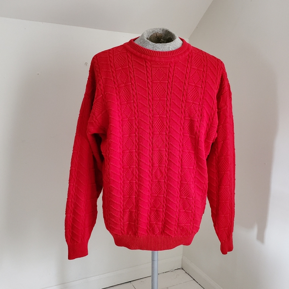 Vintage Kipling Red Cableknit Crewneck Sweater Size XL